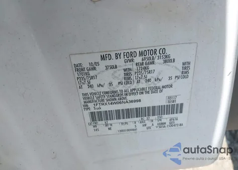 2006 Ford F-150 Stx/Xl/Xlt из США, поврежденный, VIN 1FTRX14W06NA36998